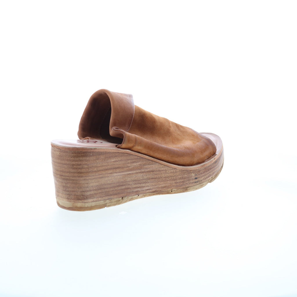 Niels Womens Brown Leather Slip On Wedges Sandals Shoes