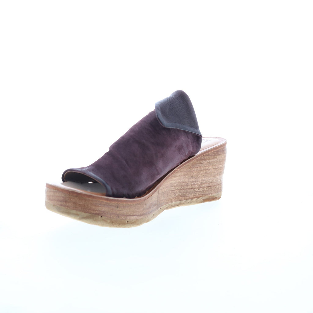 Niels Womens Burgundy Leather Slip On Wedges Sandals Shoes