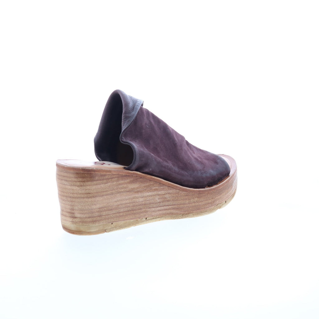 Niels Womens Burgundy Leather Slip On Wedges Sandals Shoes