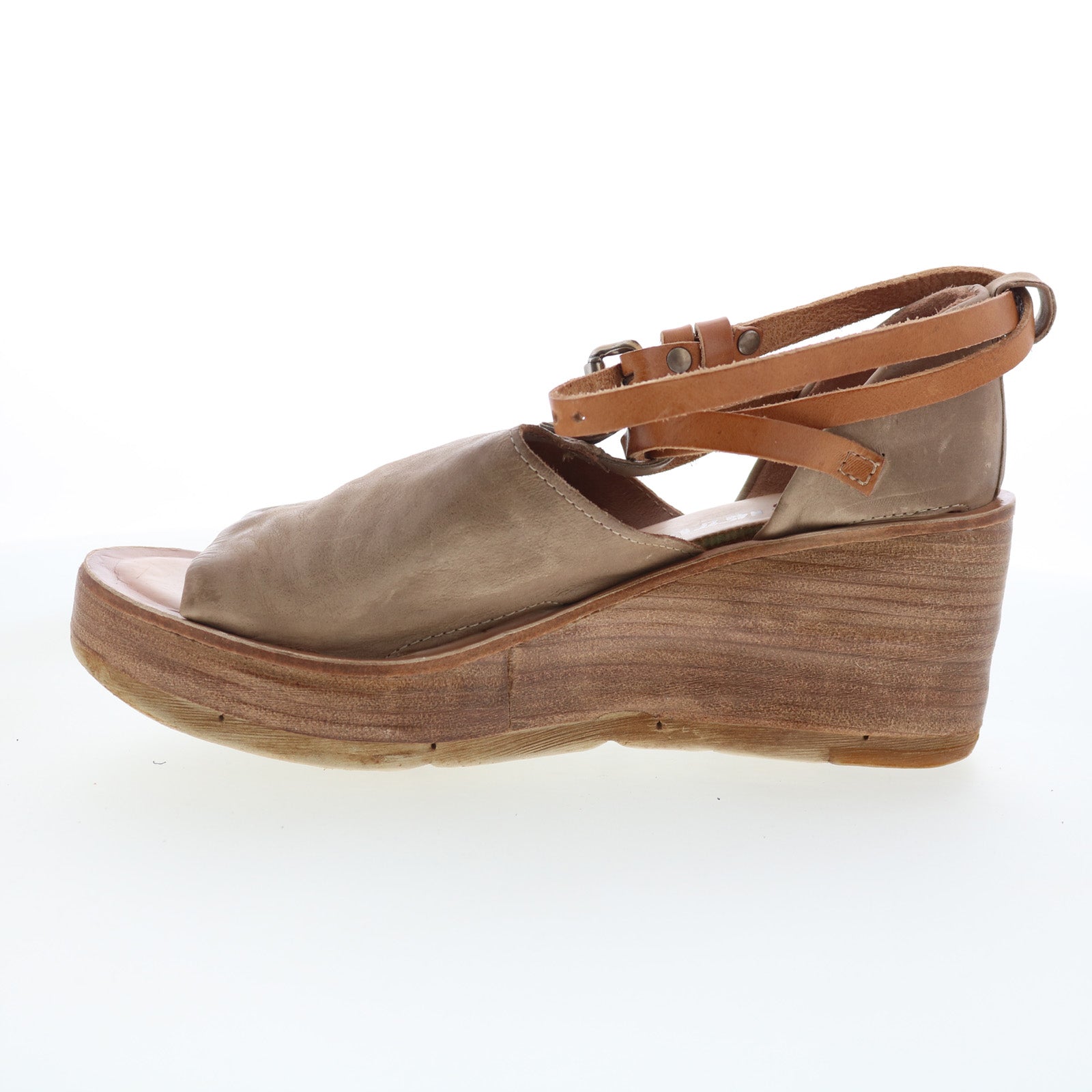 Nino Womens Brown Leather Hook & Loop Wedges Sandals Shoes