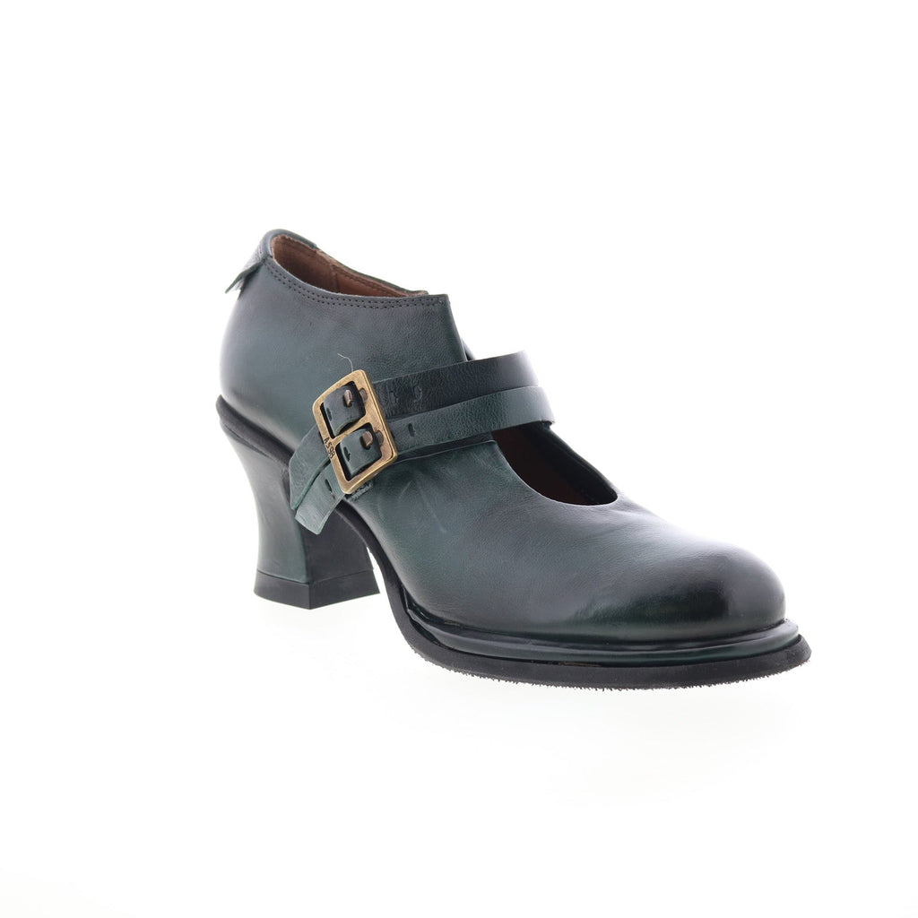 Nita Womens Black Leather Hook & Loop Pumps Heels Shoes