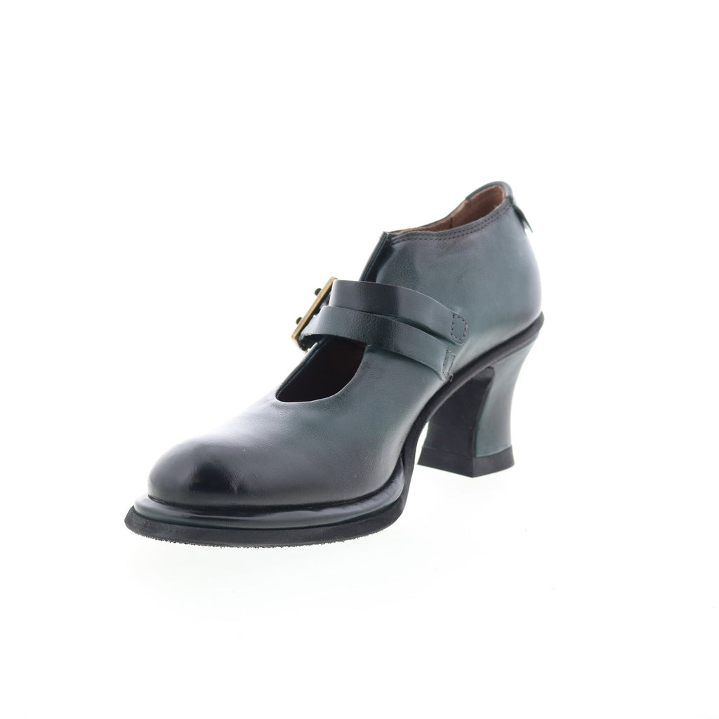 Nita Womens Black Leather Hook & Loop Pumps Heels Shoes