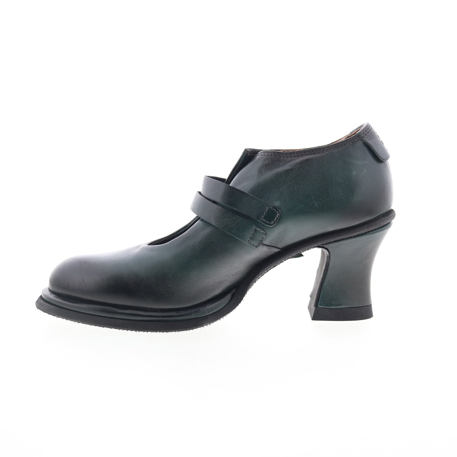Nita Womens Black Leather Hook & Loop Pumps Heels Shoes