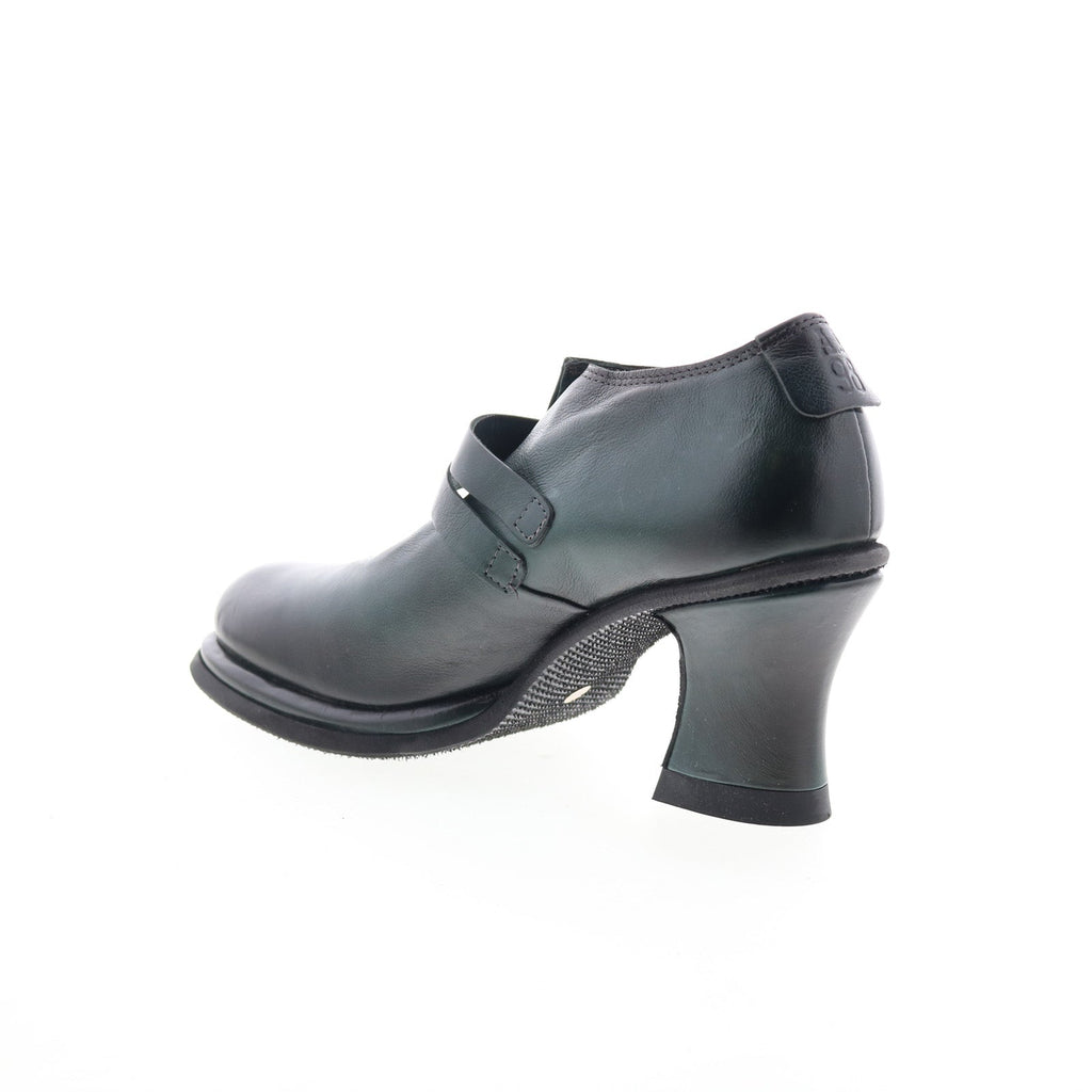 Nita Womens Black Leather Hook & Loop Pumps Heels Shoes