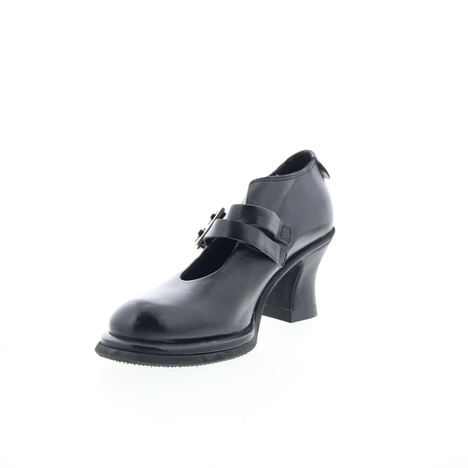 Nita Womens Black Leather Hook & Loop Pumps Heels Shoes