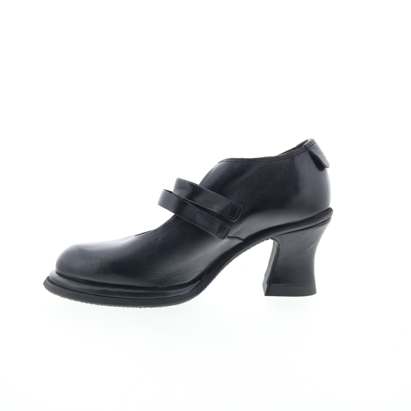 Nita Womens Black Leather Hook & Loop Pumps Heels Shoes