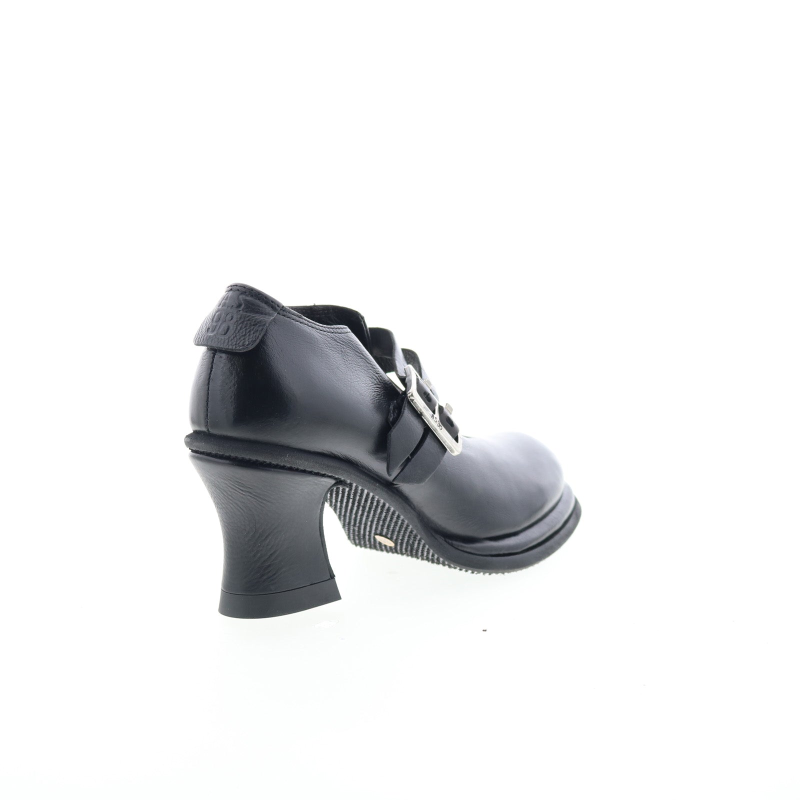 Nita Womens Black Leather Hook & Loop Pumps Heels Shoes