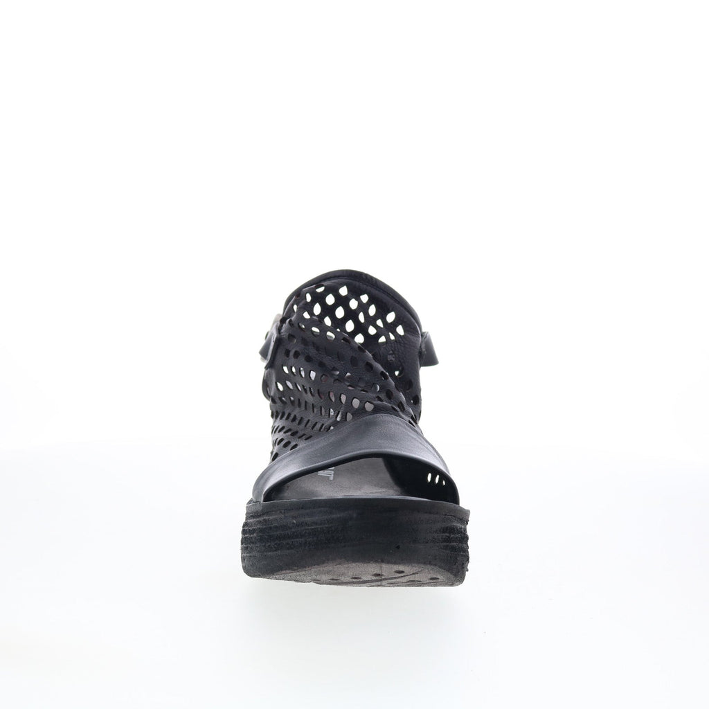 Normie Womens Black Leather Hook & Loop Wedges Sandals Shoes