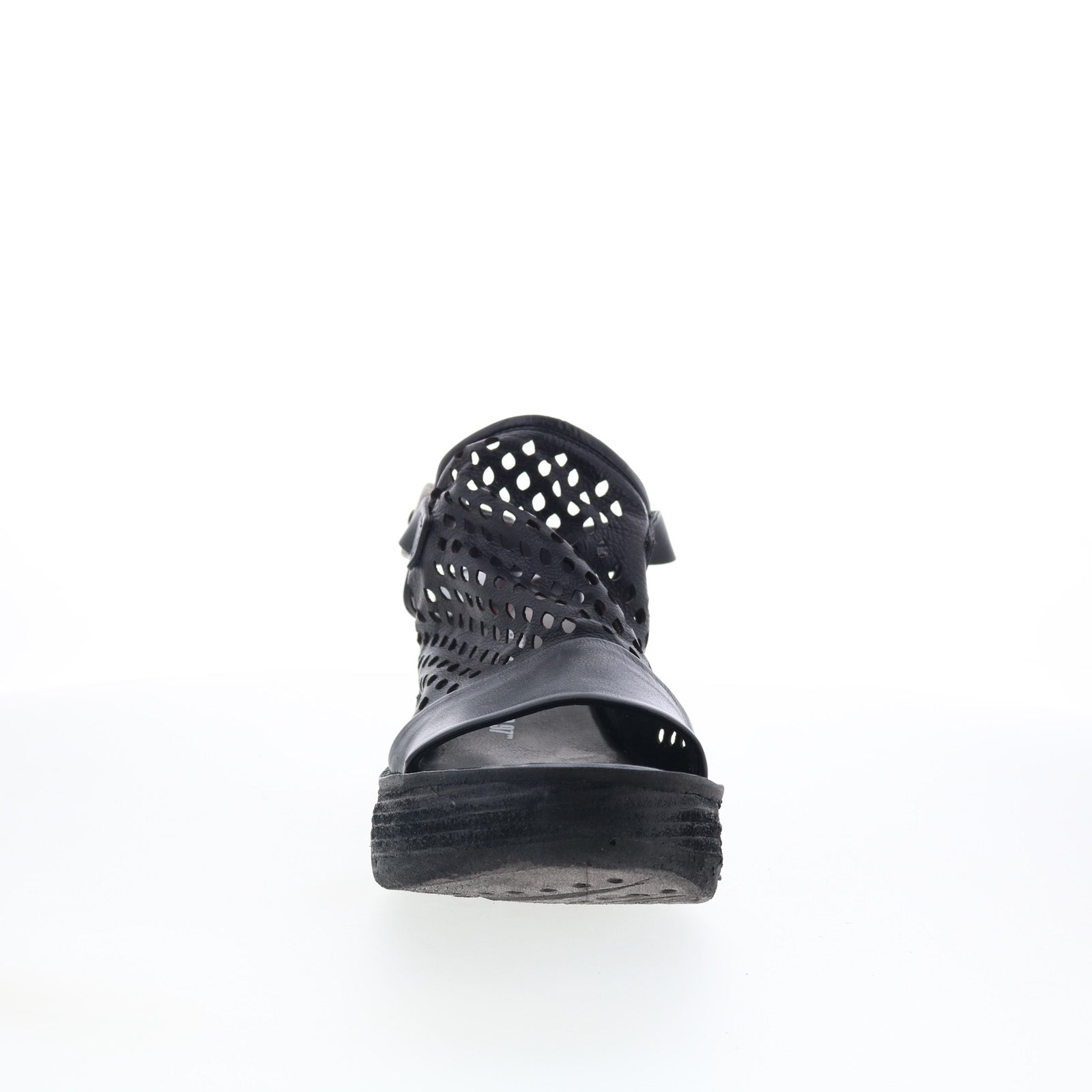 Normie Womens Black Leather Hook & Loop Wedges Sandals Shoes