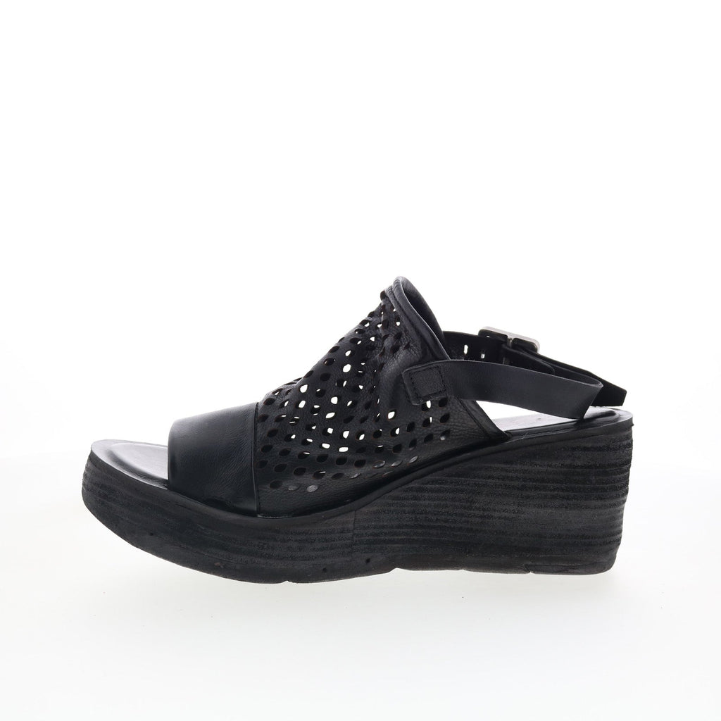 Normie Womens Black Leather Hook & Loop Wedges Sandals Shoes