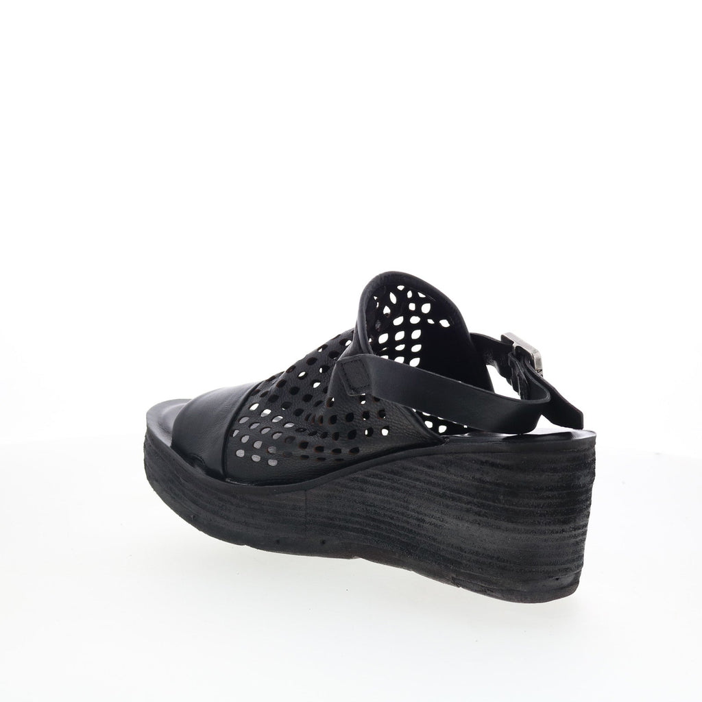 Normie Womens Black Leather Hook & Loop Wedges Sandals Shoes