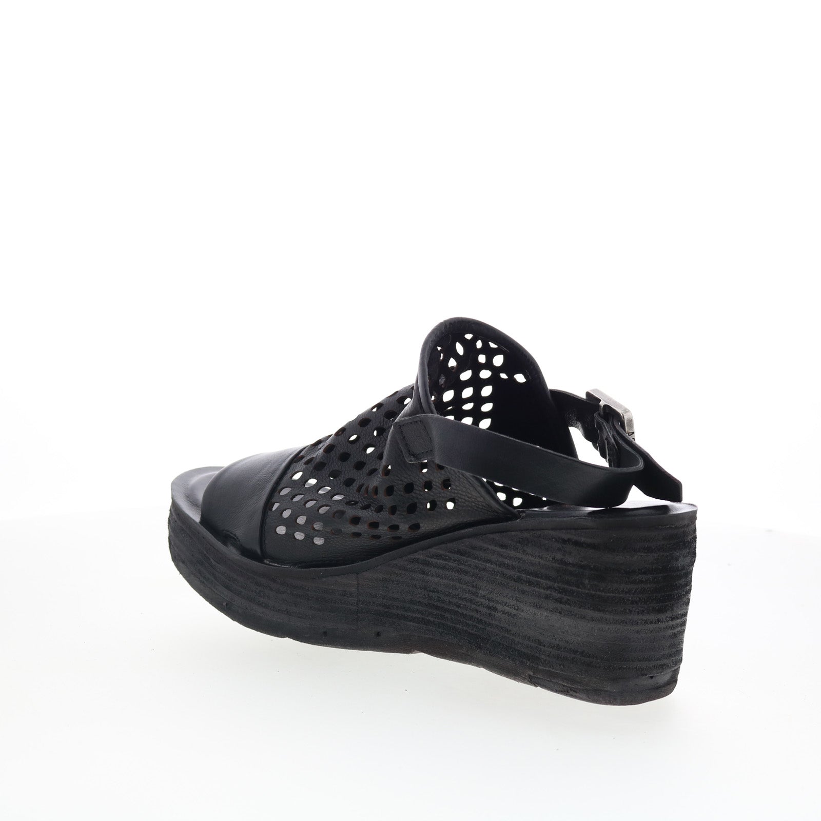 Normie Womens Black Leather Hook & Loop Wedges Sandals Shoes