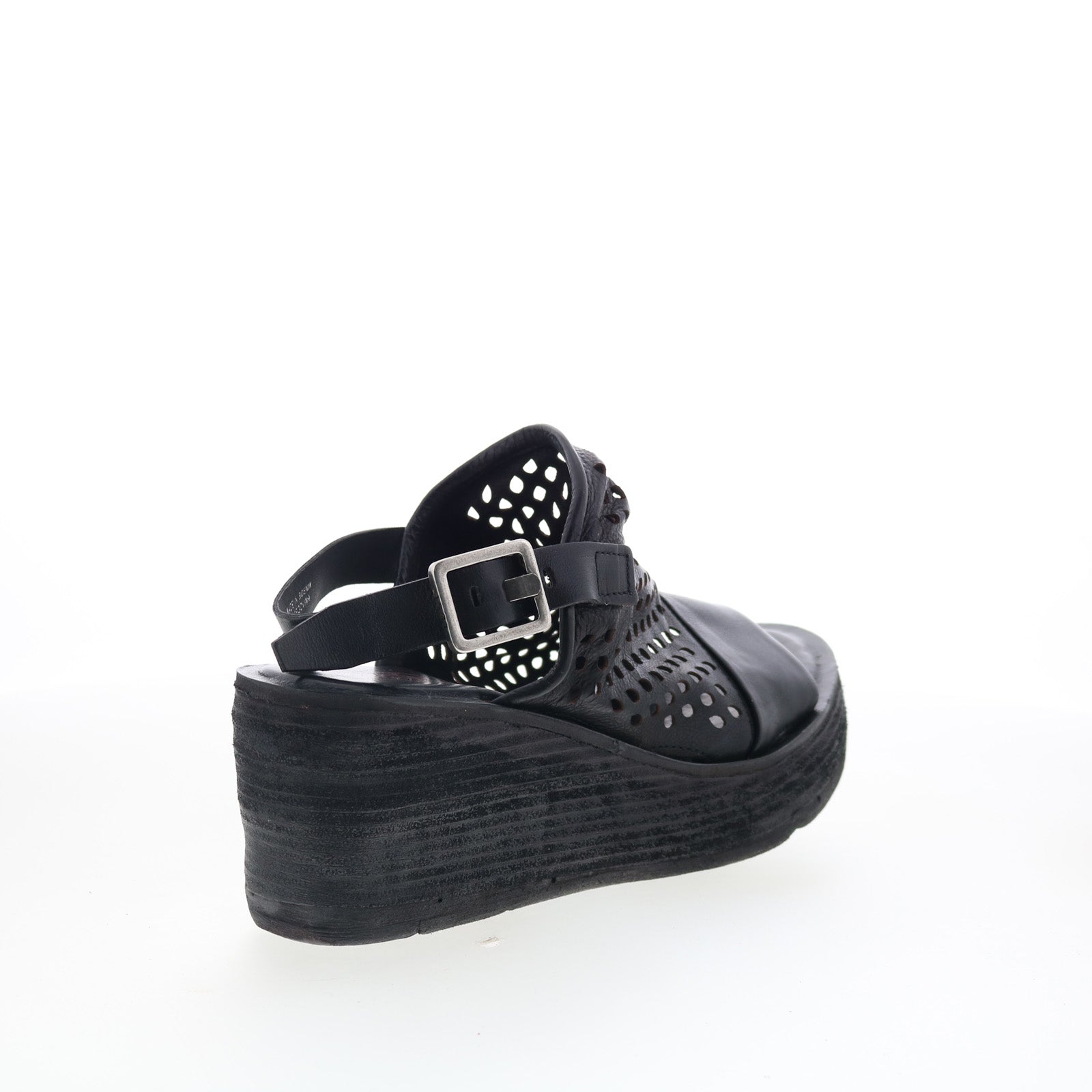 Normie Womens Black Leather Hook & Loop Wedges Sandals Shoes