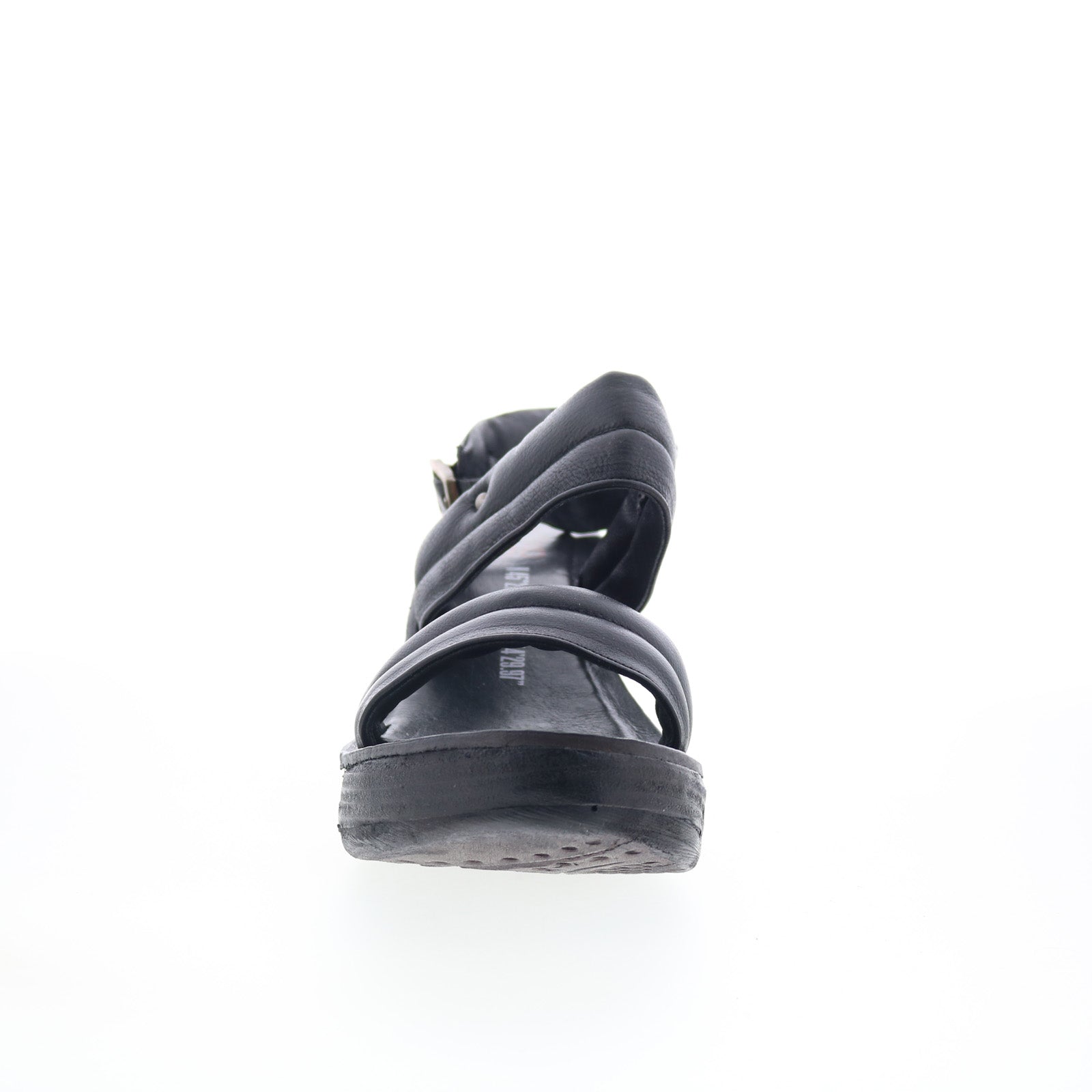 Norward Womens Black Leather Hook & Loop Wedges Sandals Shoes