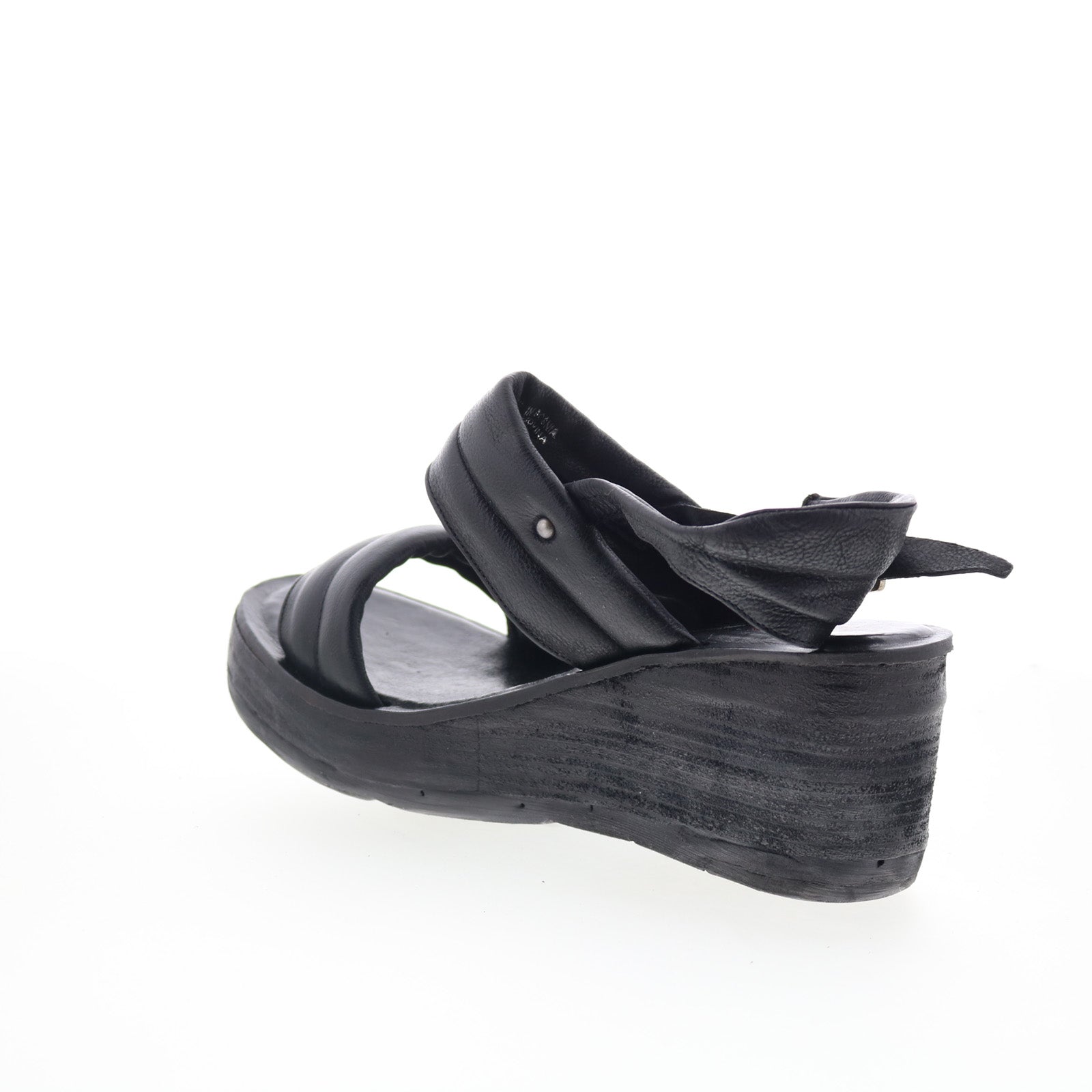 Norward Womens Black Leather Hook & Loop Wedges Sandals Shoes