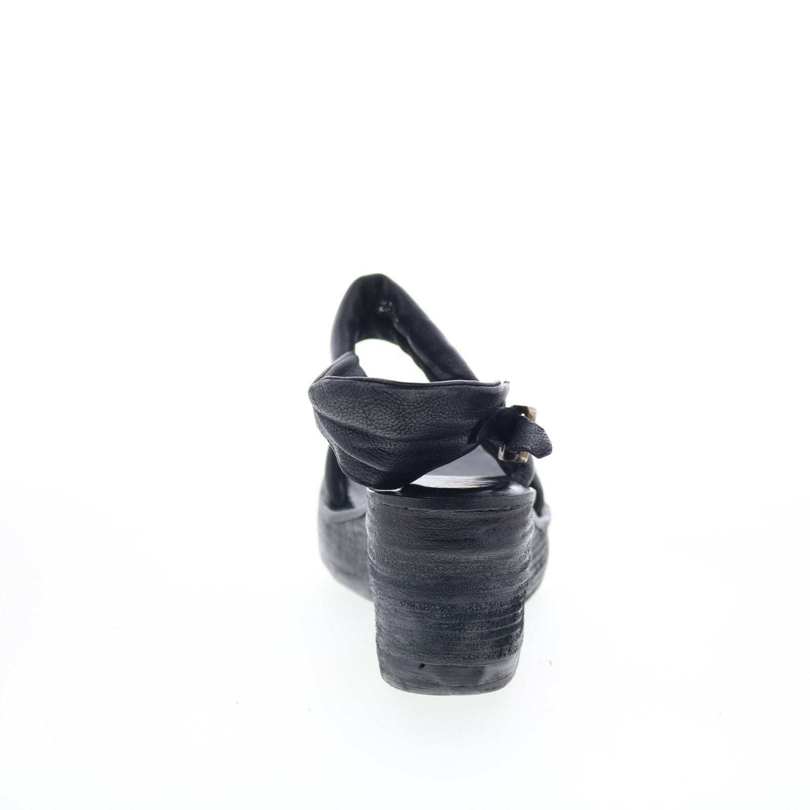 Norward Womens Black Leather Hook & Loop Wedges Sandals Shoes