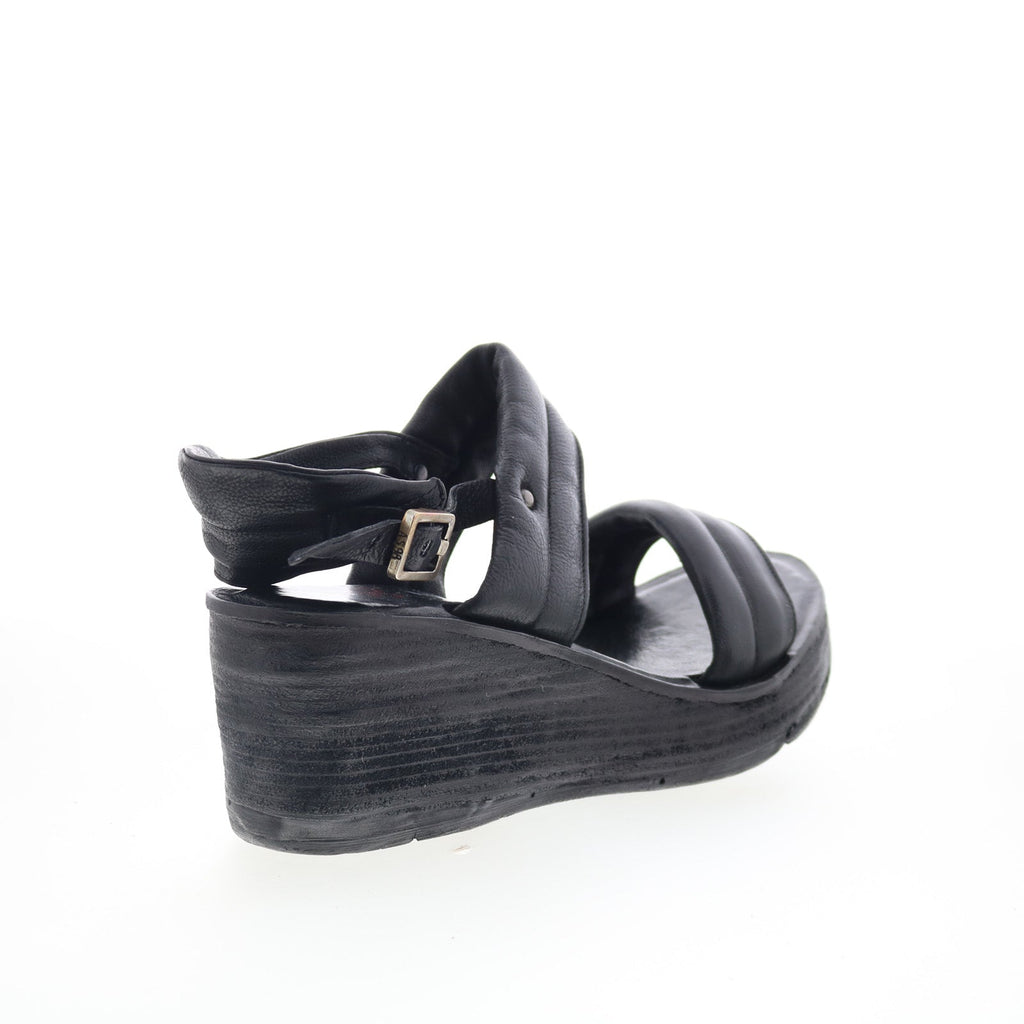 Norward Womens Black Leather Hook & Loop Wedges Sandals Shoes