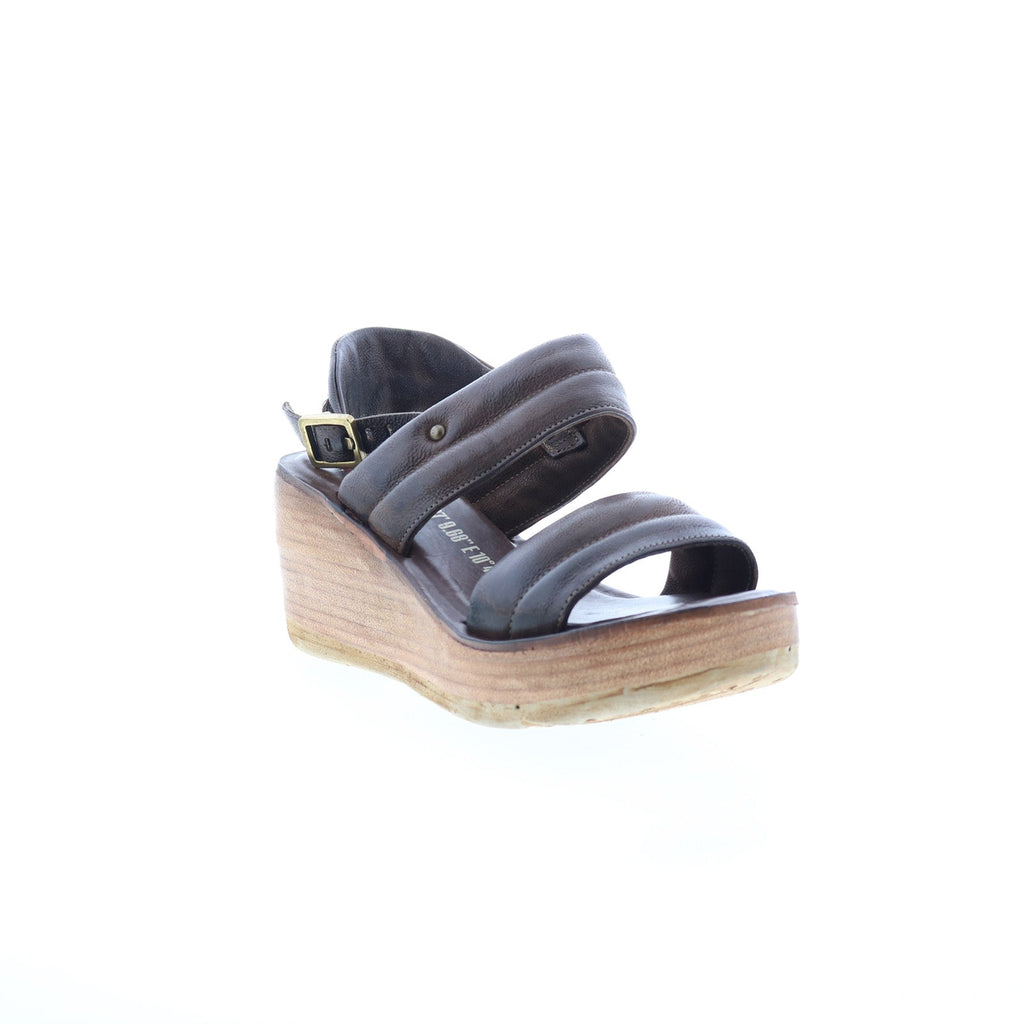 Norward Womens Brown Leather Hook & Loop Wedges Sandals Shoes