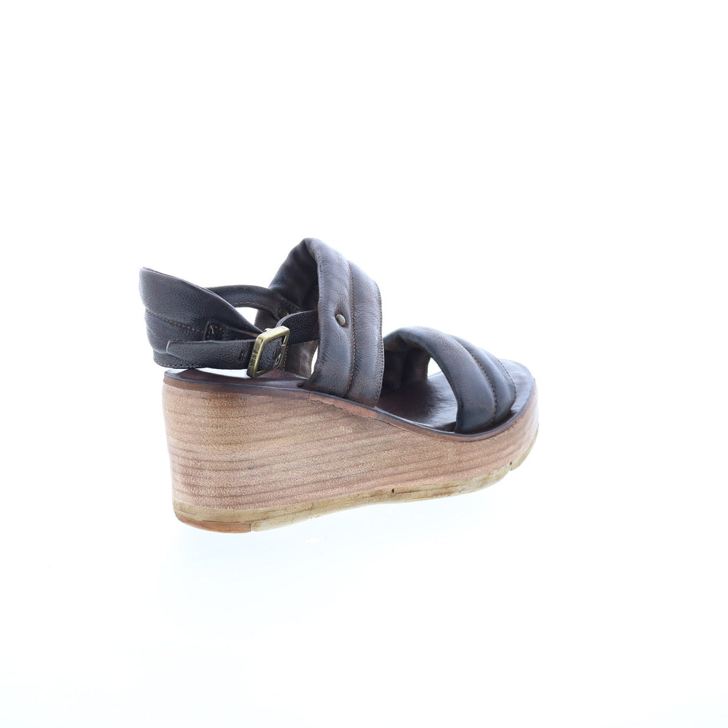 Norward Womens Brown Leather Hook & Loop Wedges Sandals Shoes