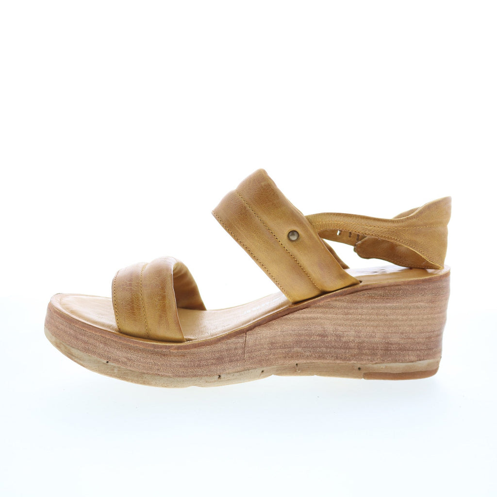 Norward Womens Brown Leather Hook & Loop Wedges Sandals Shoes