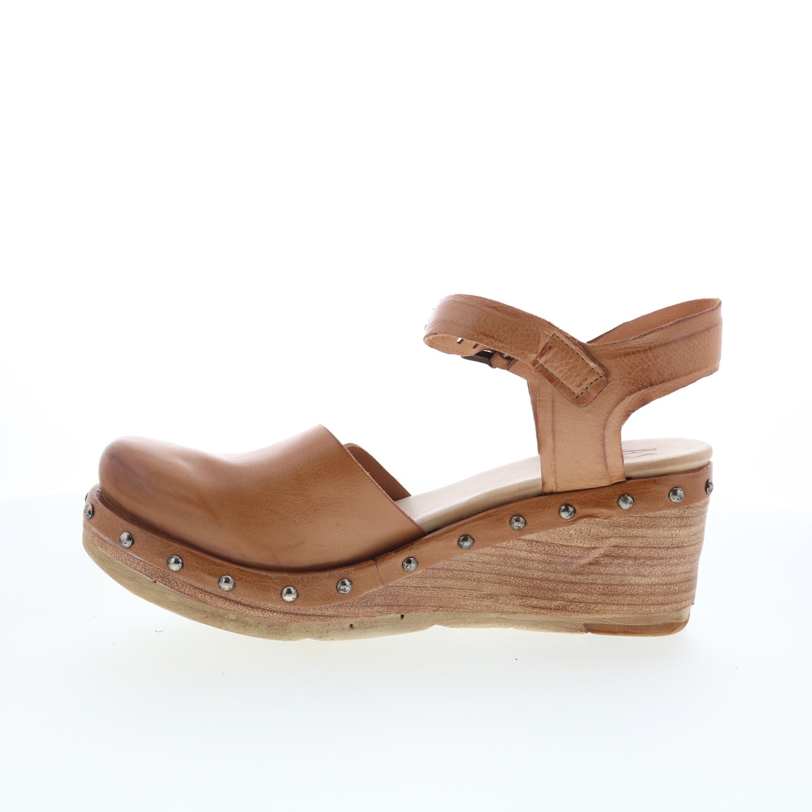 Pietro Womens Brown Leather Hook & Loop Wedges Sandals Shoes