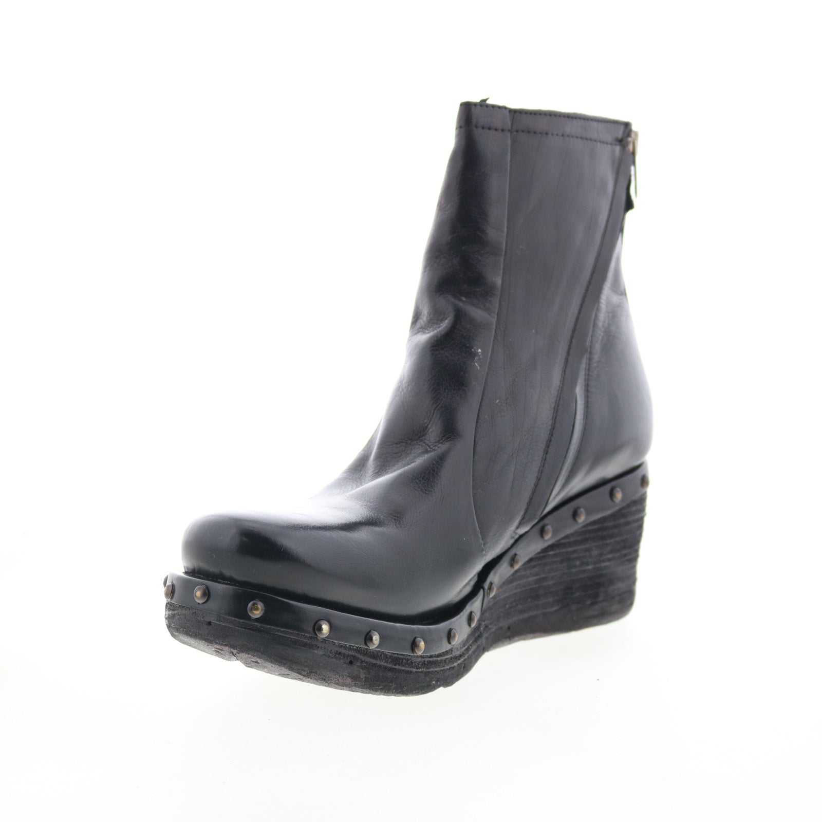Placid Womens Black Leather Zipper Ankle & Booties Boots