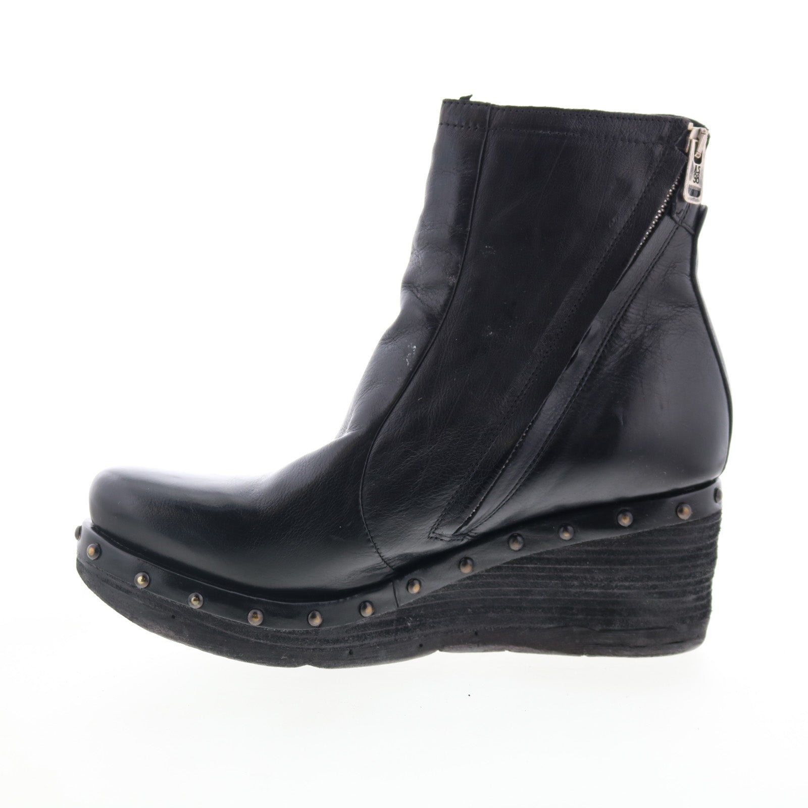 Placid Womens Black Leather Zipper Ankle & Booties Boots