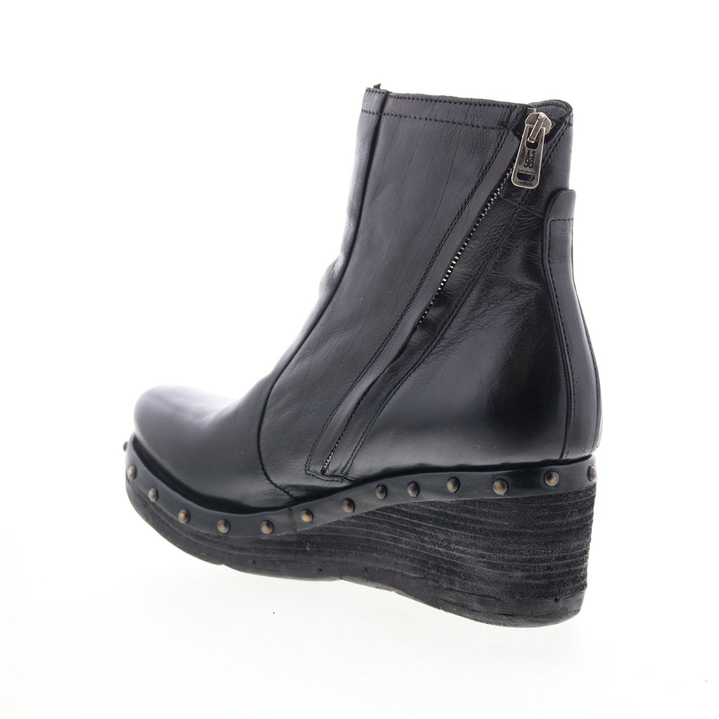 Placid Womens Black Leather Zipper Ankle & Booties Boots