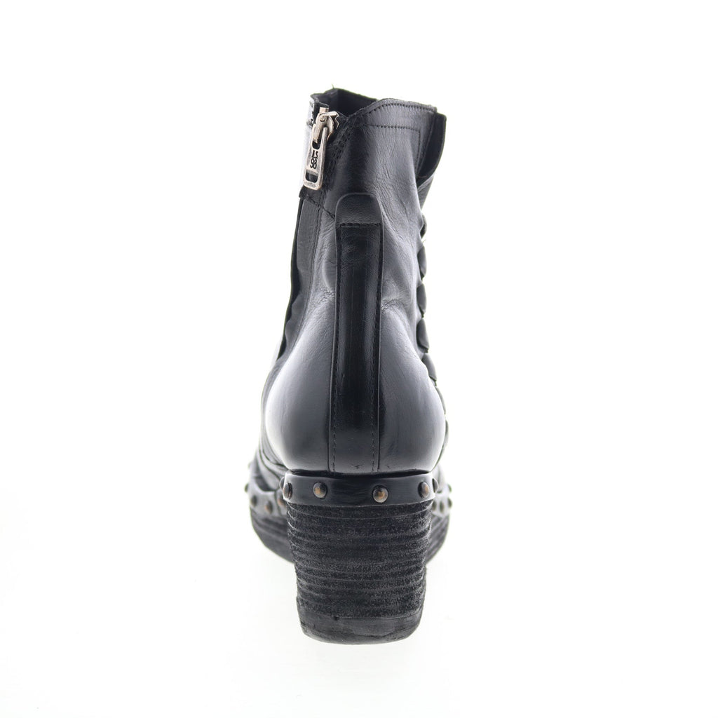 Placid Womens Black Leather Zipper Ankle & Booties Boots