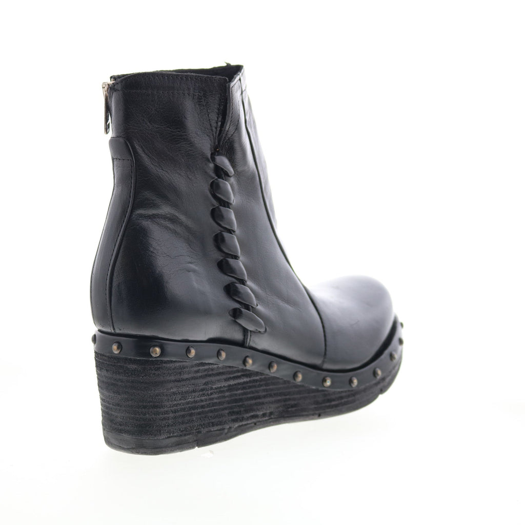 Placid Womens Black Leather Zipper Ankle & Booties Boots