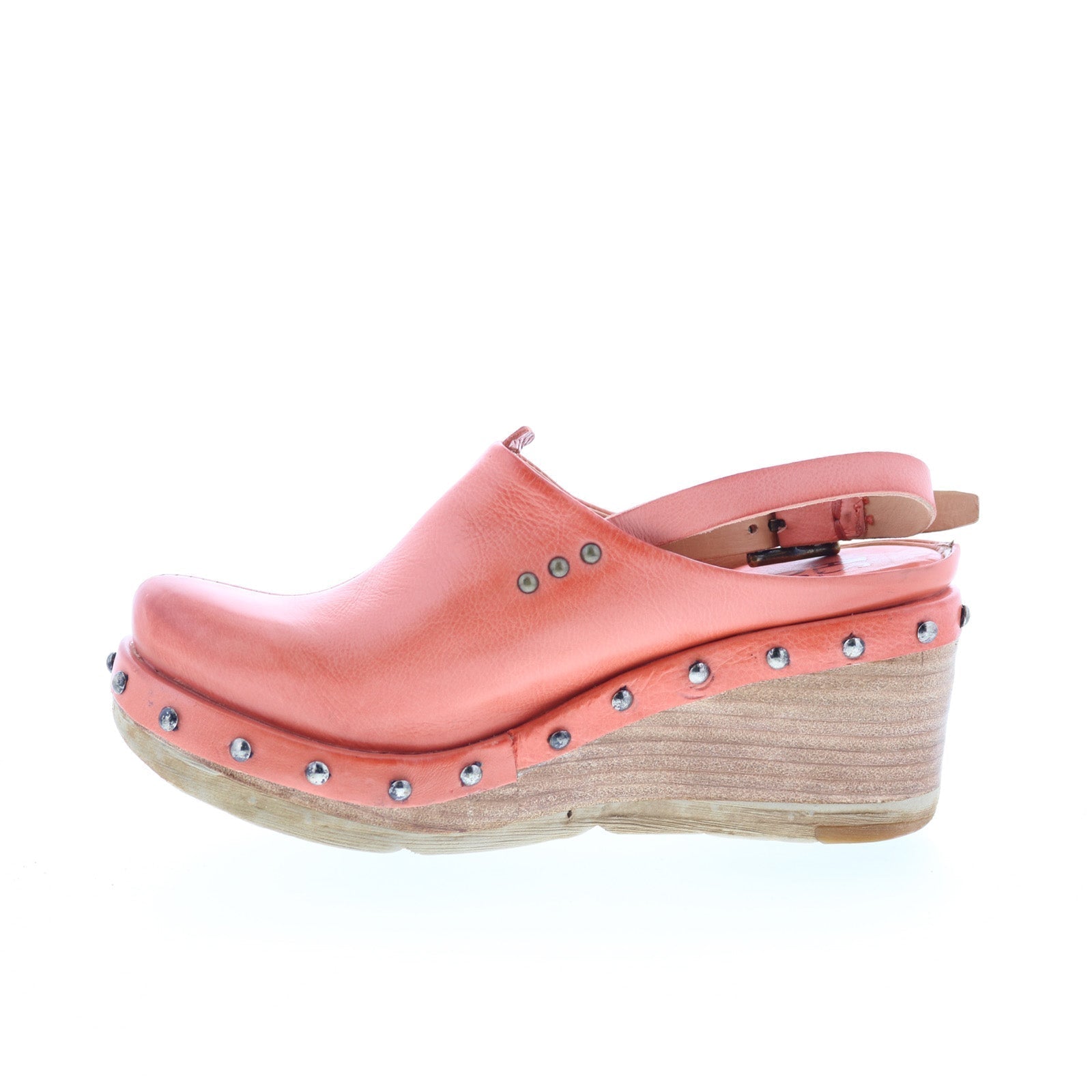 Puck Womens Orange Leather Hook & Loop Wedges Sandals Shoes