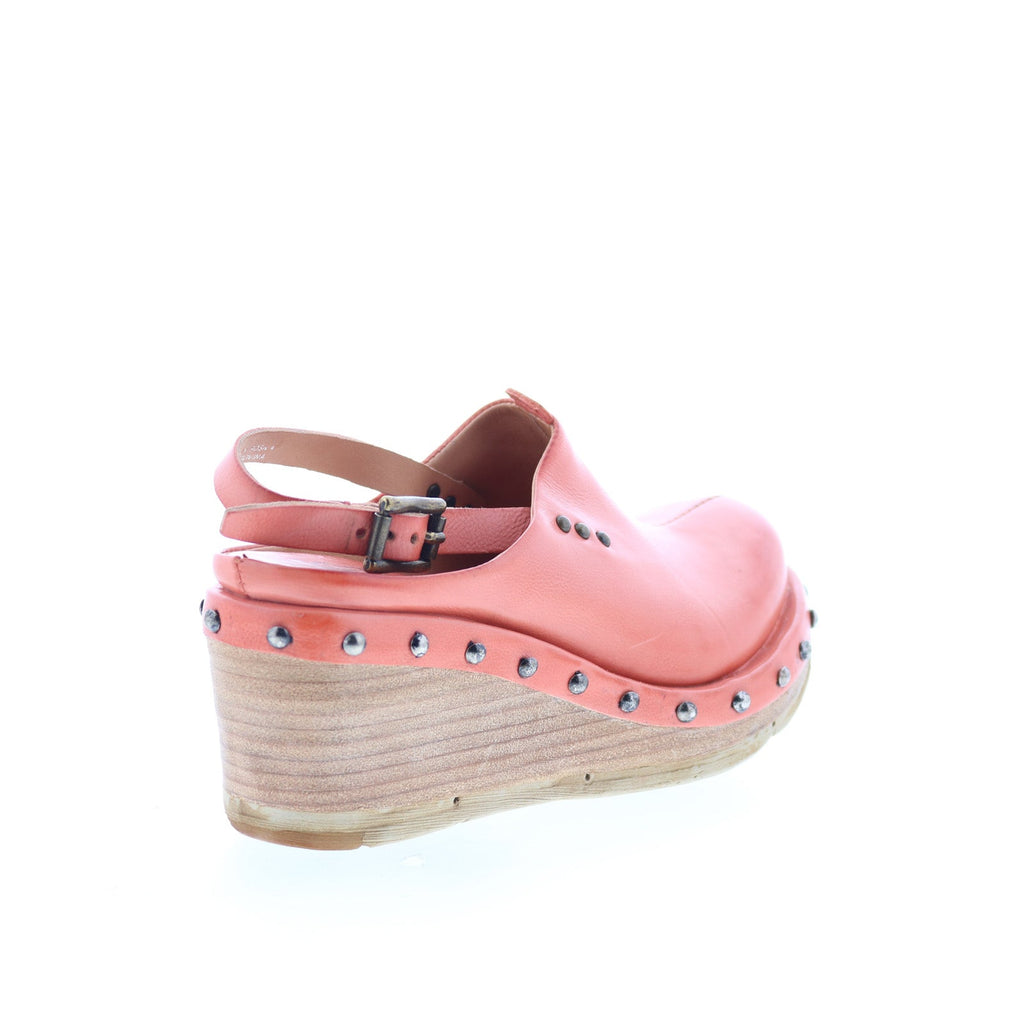 Puck Womens Orange Leather Hook & Loop Wedges Sandals Shoes