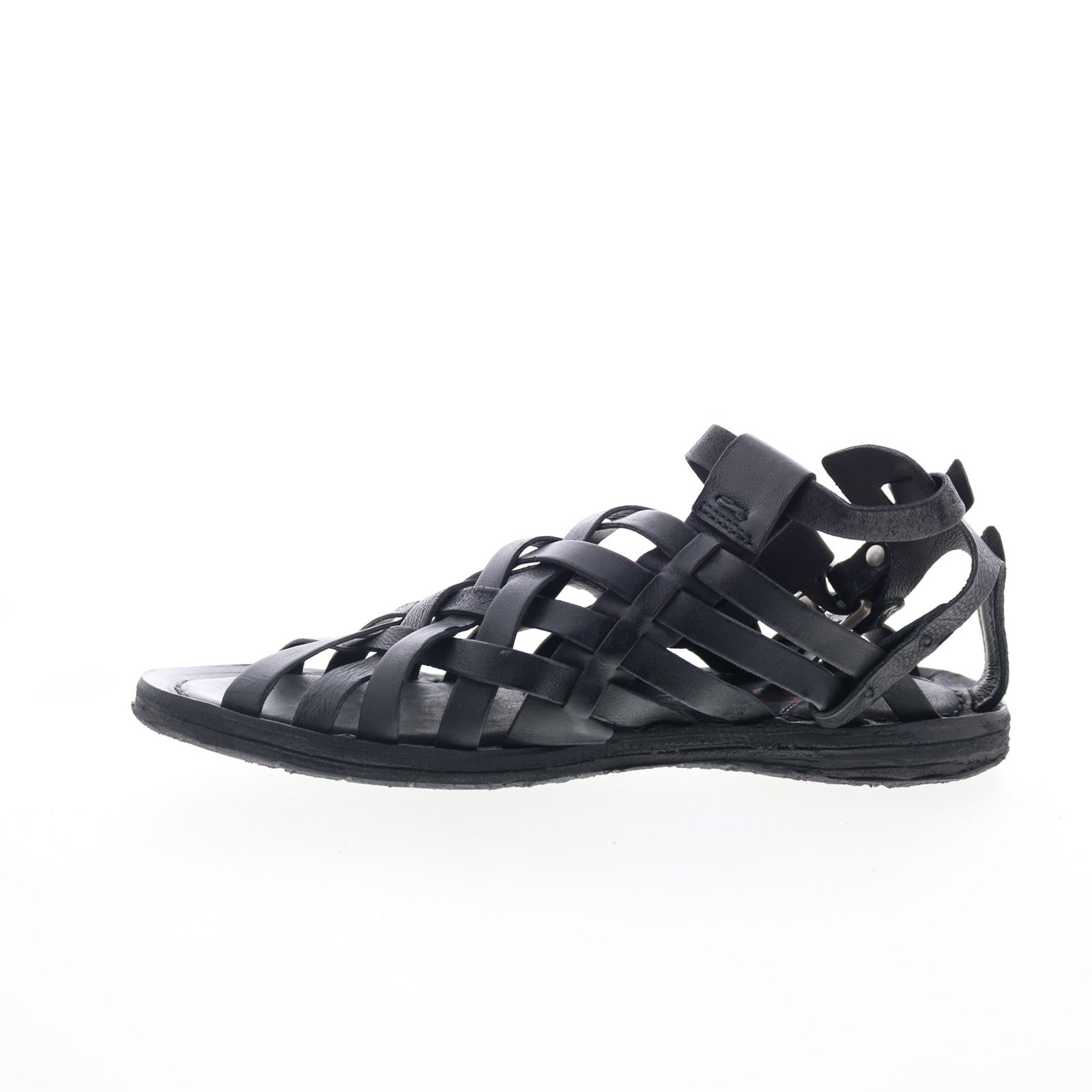Ralston Womens Black Leather Hook & Loop Strap Sandals Shoes
