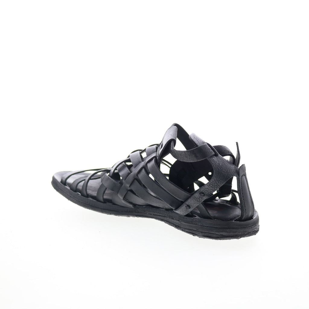 Ralston Womens Black Leather Hook & Loop Strap Sandals Shoes