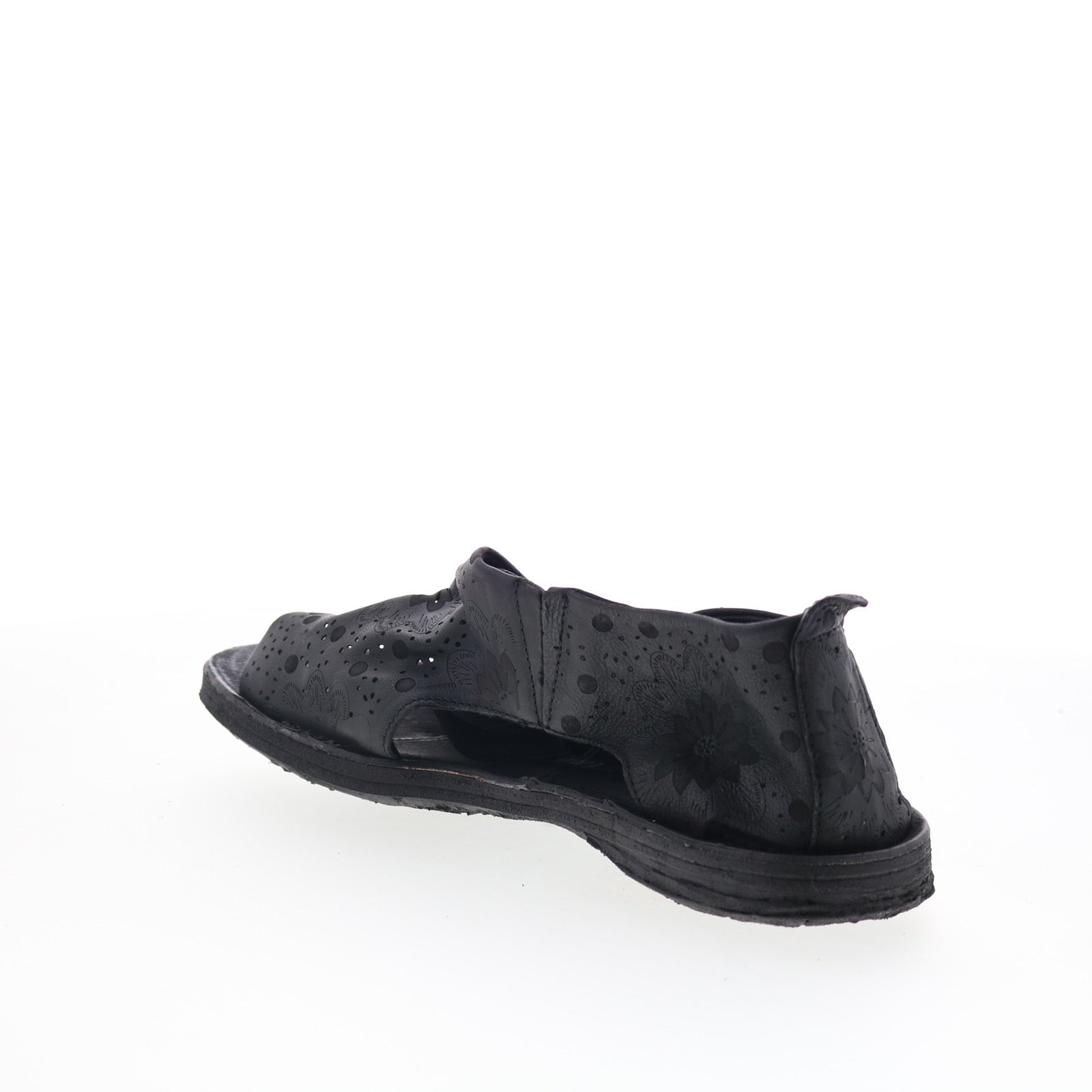Reiley Floral Womens Black Leather Slip On Strap Sandals Shoes