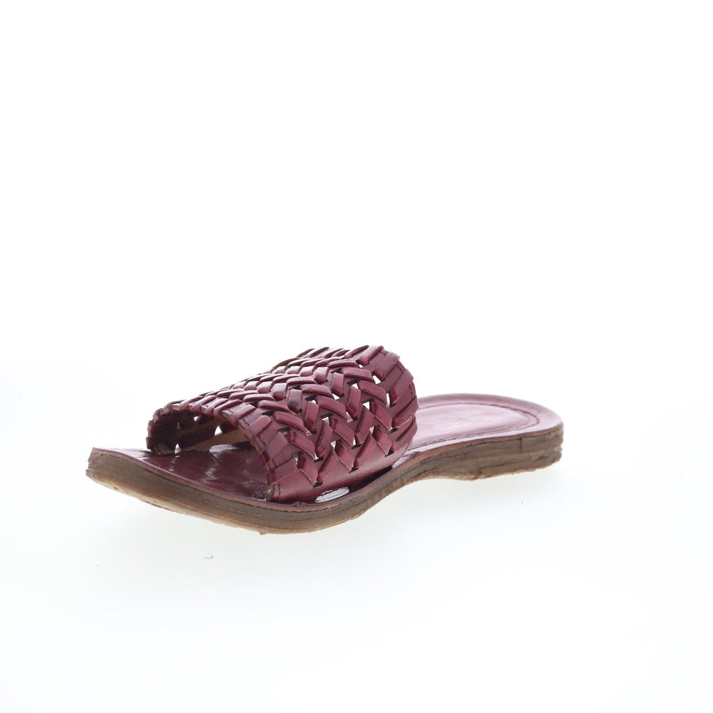 Rex Womens Burgundy Leather Slip On Slides Sandals Shoes