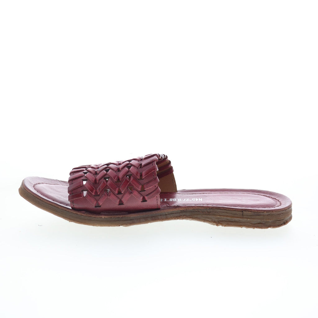 Rex Womens Burgundy Leather Slip On Slides Sandals Shoes