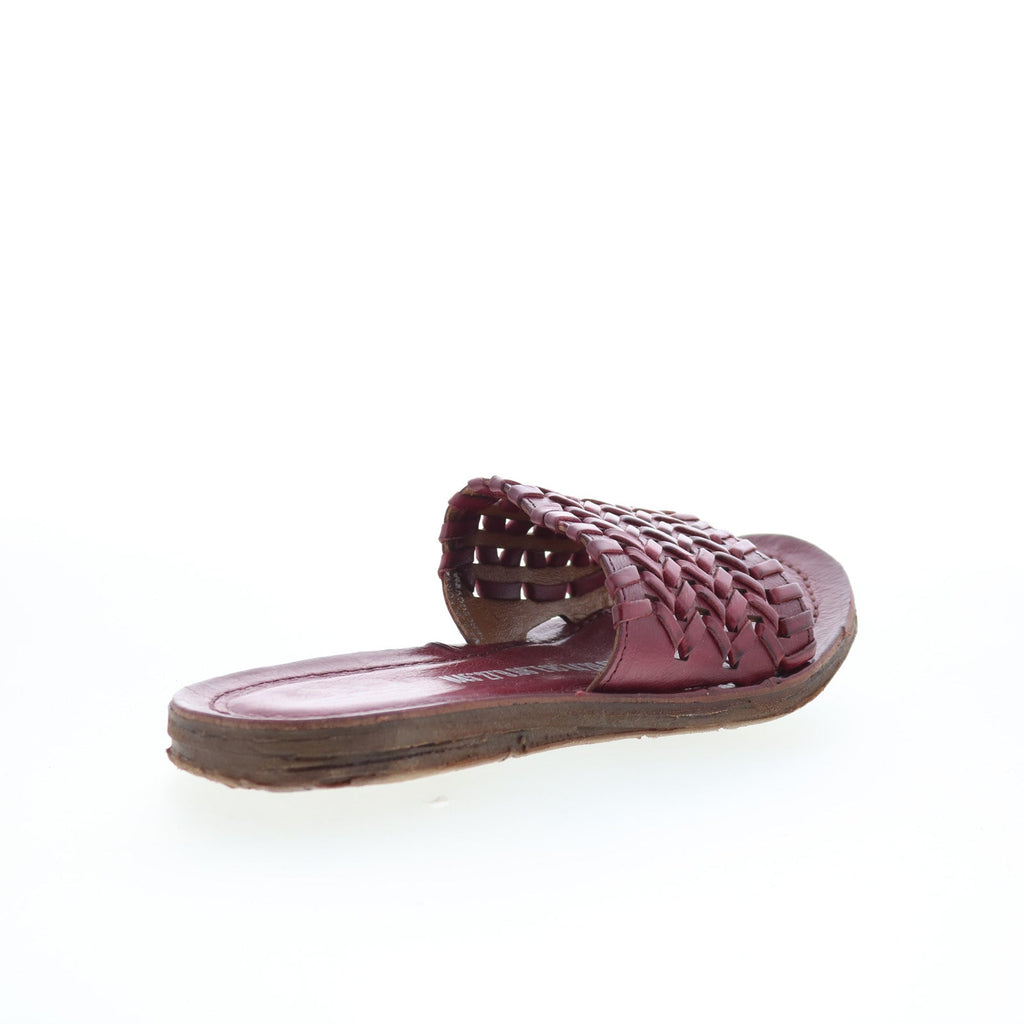 Rex Womens Burgundy Leather Slip On Slides Sandals Shoes