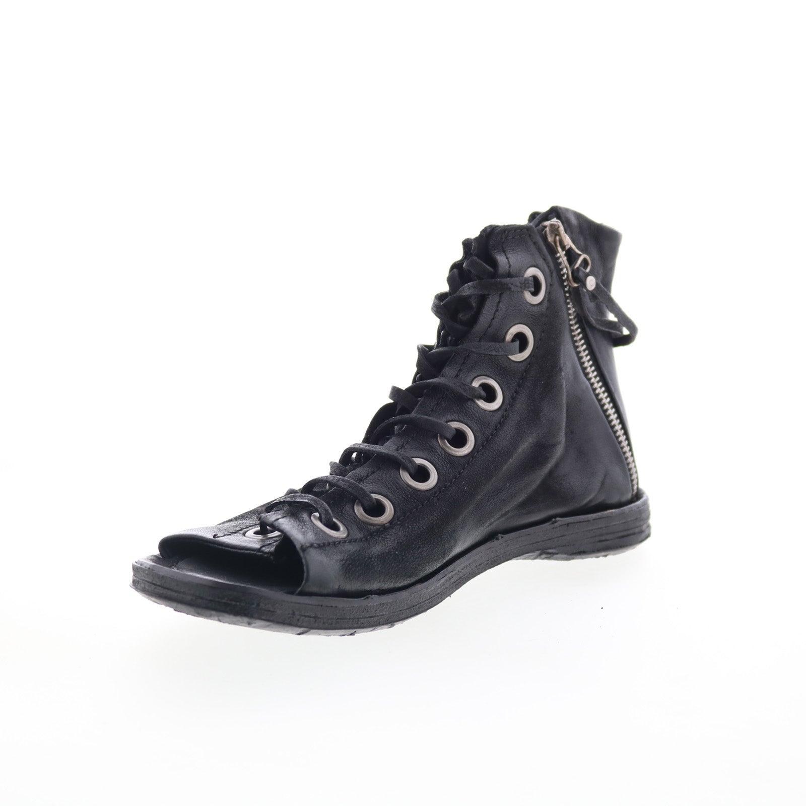 Rhett Womens Black Leather Zipper Strap Sandals Shoes