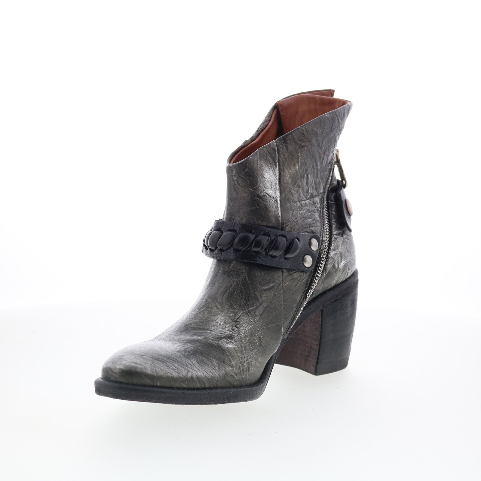 Ridley Womens Silver Leather Zipper Ankle & Booties Boots