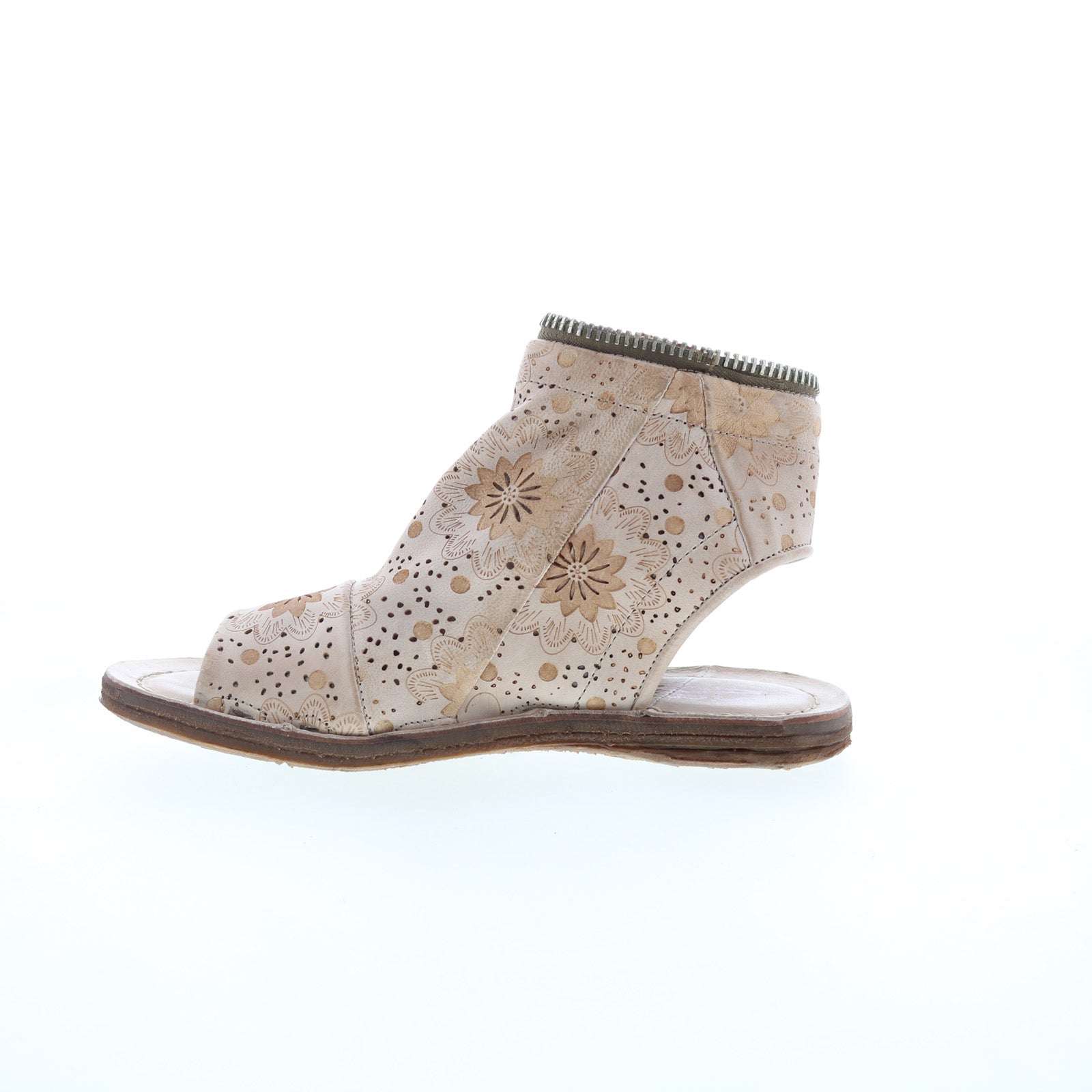 Ritchie Floral Womens Brown Leather Zipper Mule Flats Shoes