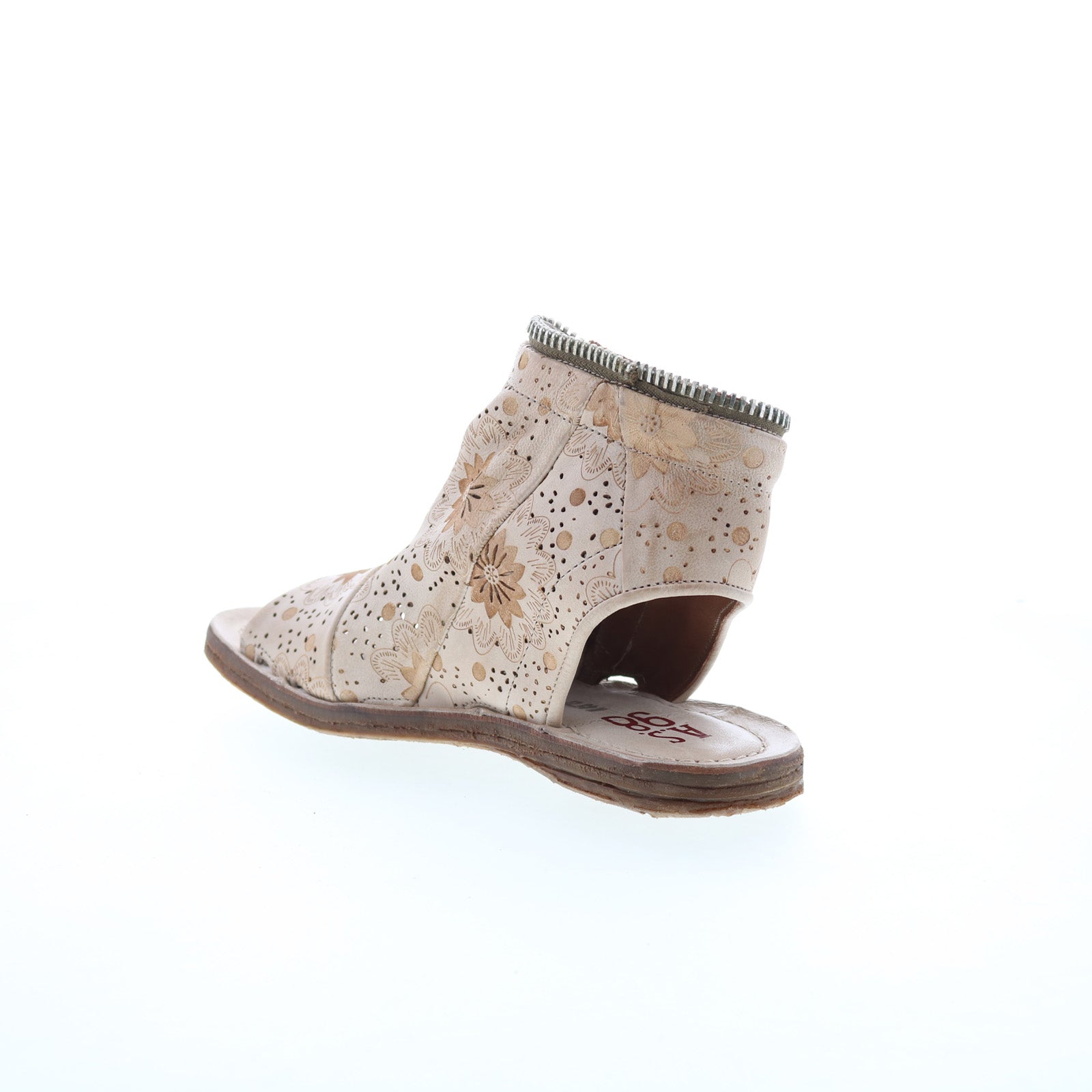 Ritchie Floral Womens Brown Leather Zipper Mule Flats Shoes