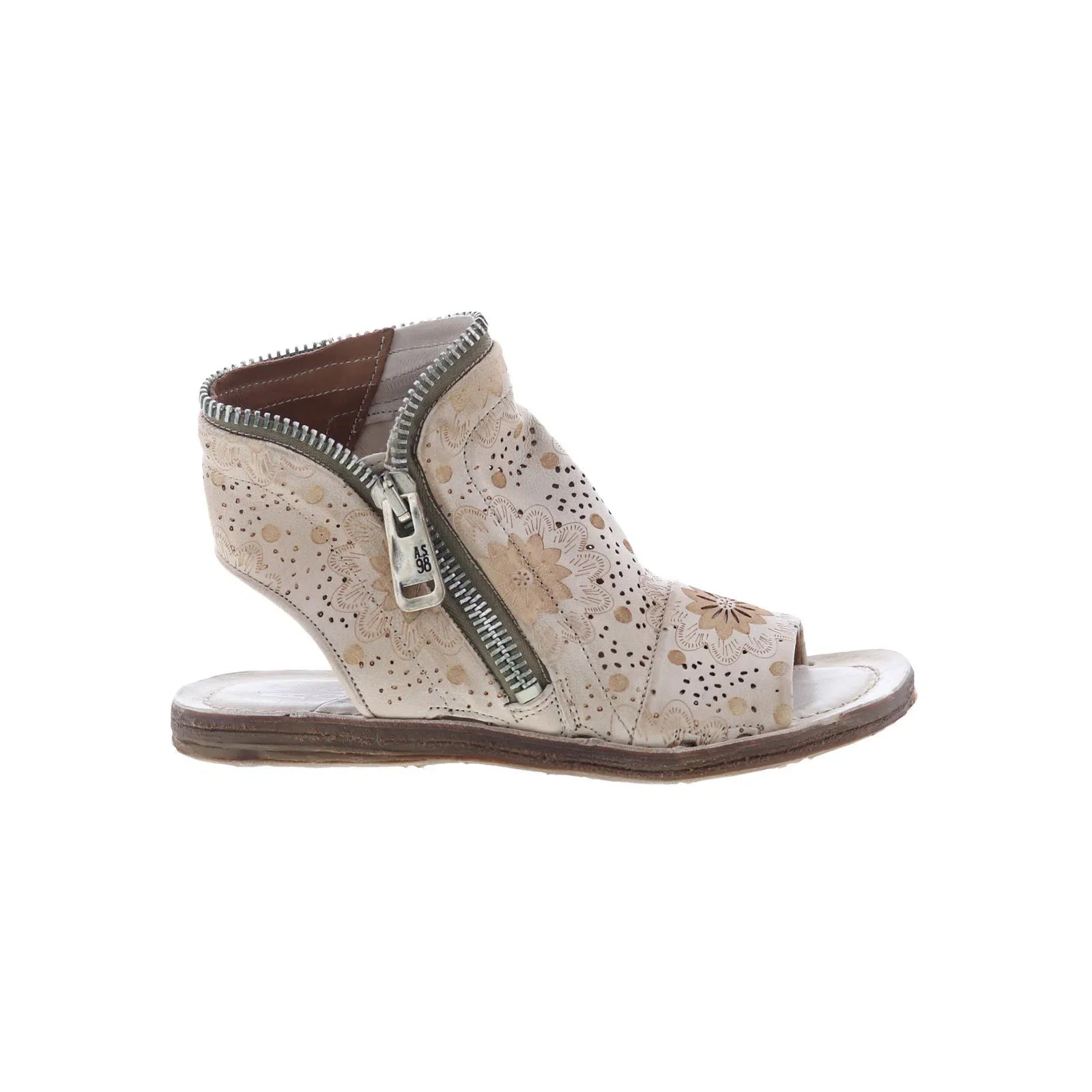 Ritchie Floral Womens Brown Leather Zipper Mule Flats Shoes