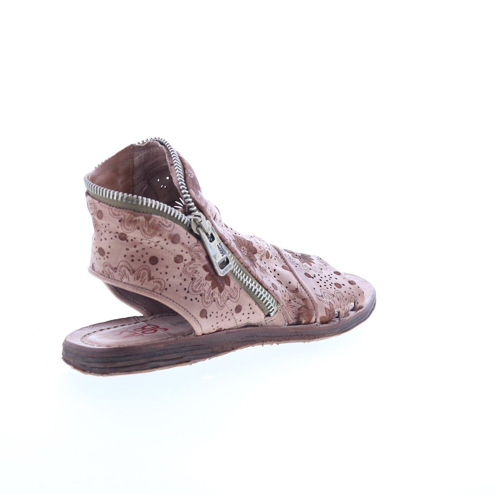 Ritchie Floral Womens Brown Leather Zipper Mule Flats Shoes