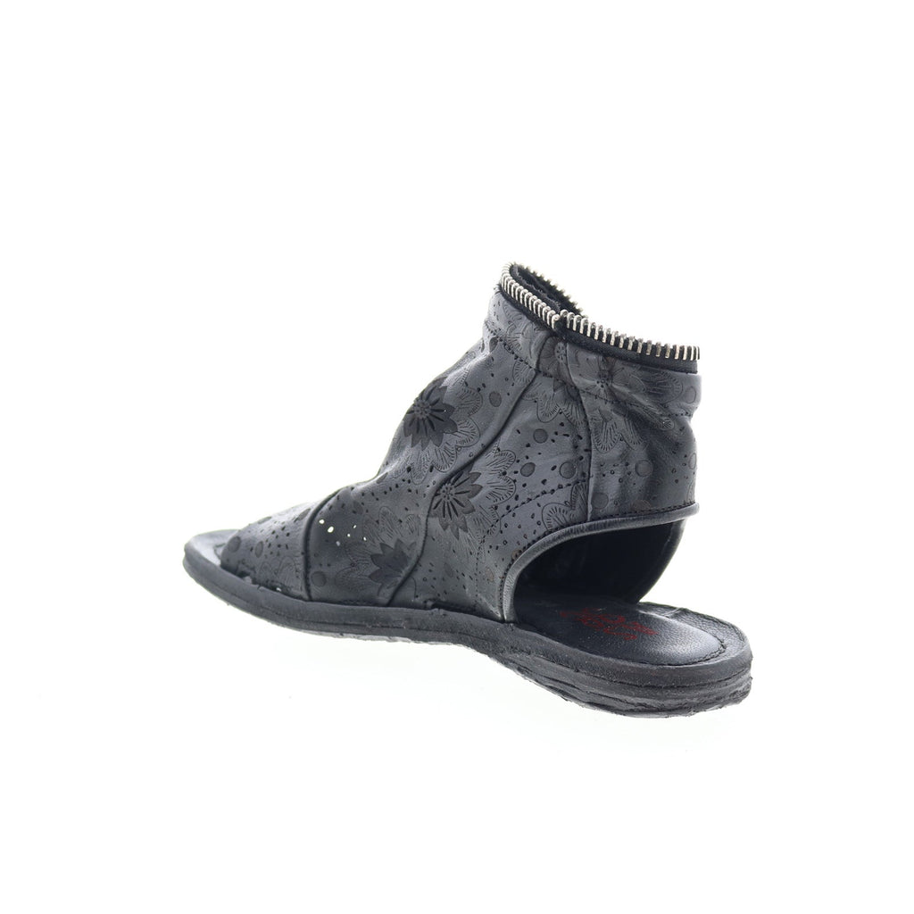 Ritchie Floral Womens Black Leather Zipper Mule Flats Shoes