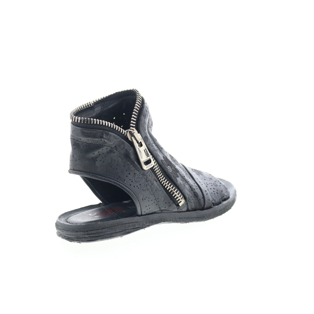 Ritchie Floral Womens Black Leather Zipper Mule Flats Shoes