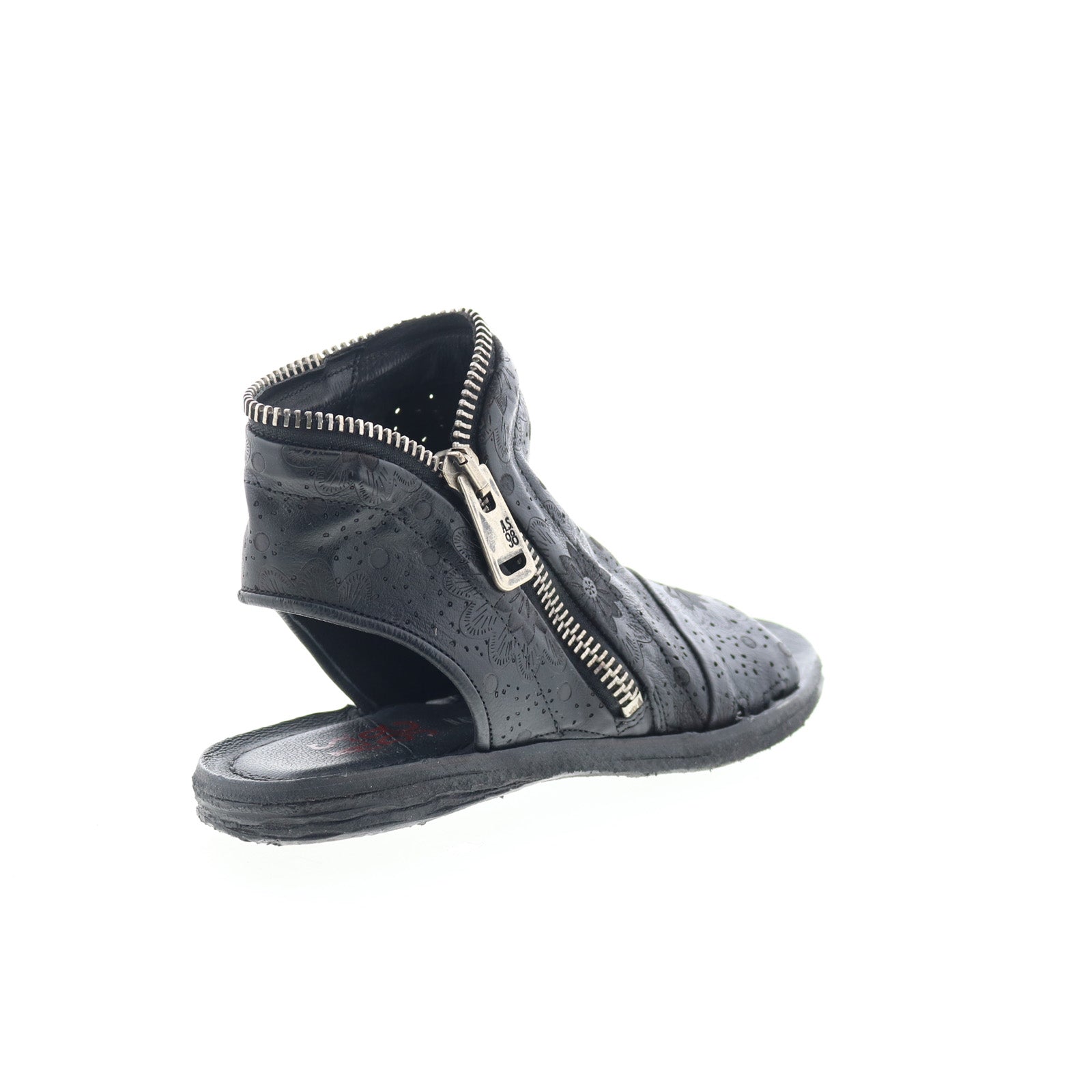 Ritchie Floral Womens Black Leather Zipper Mule Flats Shoes