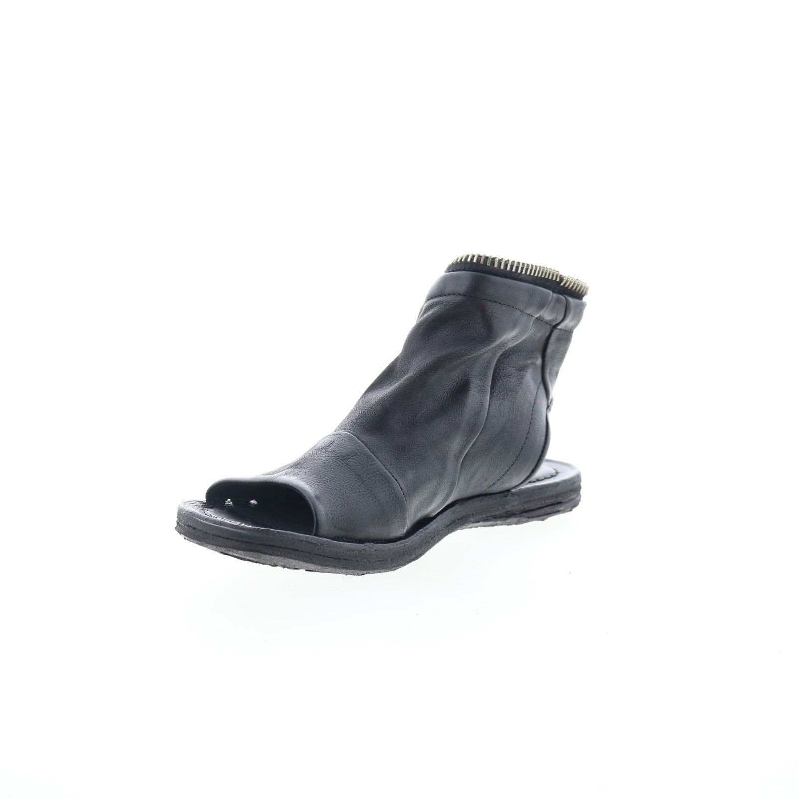 Ritchie Womens Black Leather Zipper Mule Flats Shoes