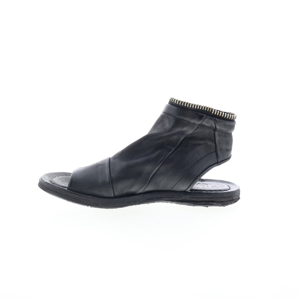 Ritchie Womens Black Leather Zipper Mule Flats Shoes