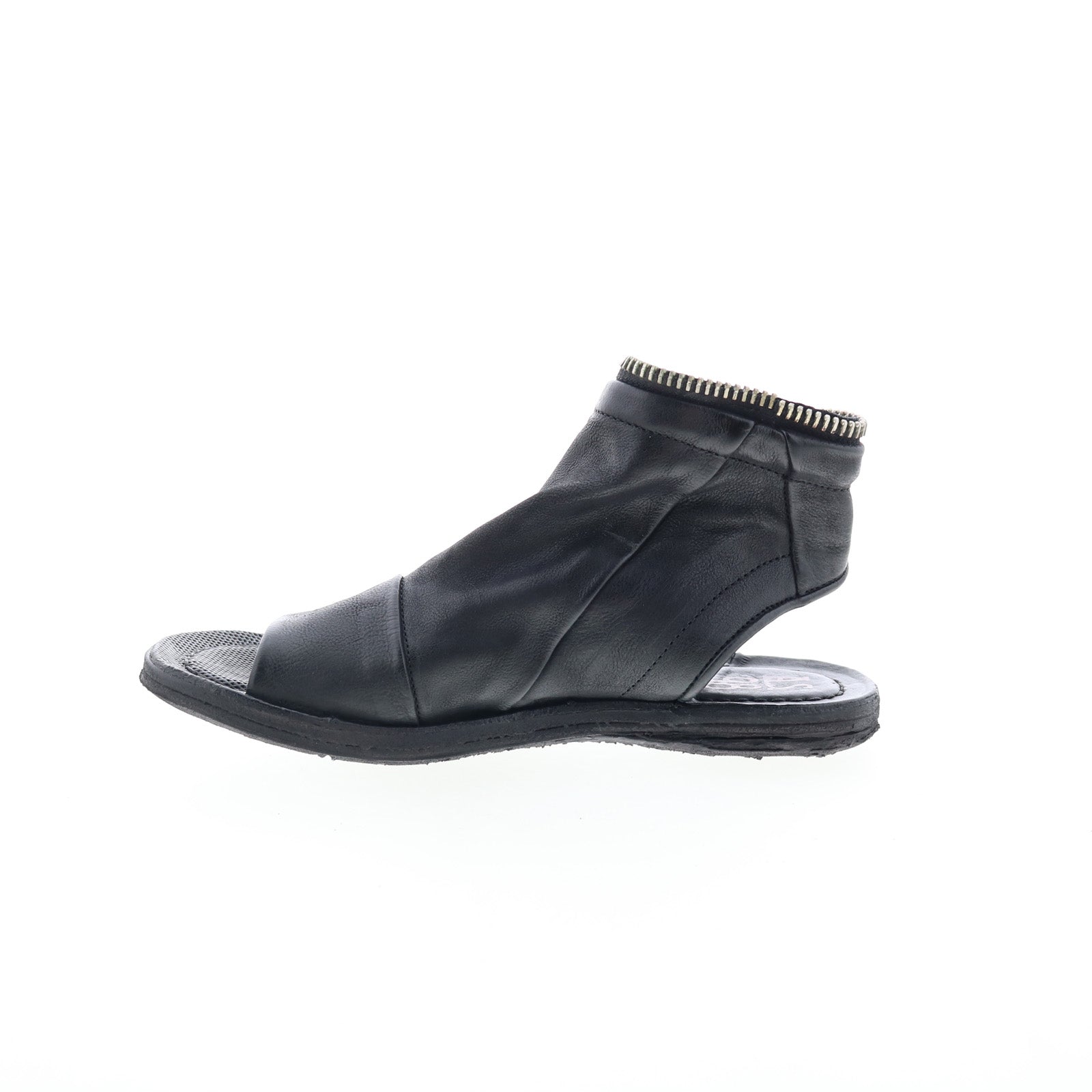 Ritchie Womens Black Leather Zipper Mule Flats Shoes